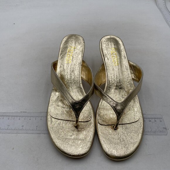 Pazzion Women Fashion Open Toe Kitten Heels Flip Flops Slip On Low Heeled Gold - Picture 3 of 8